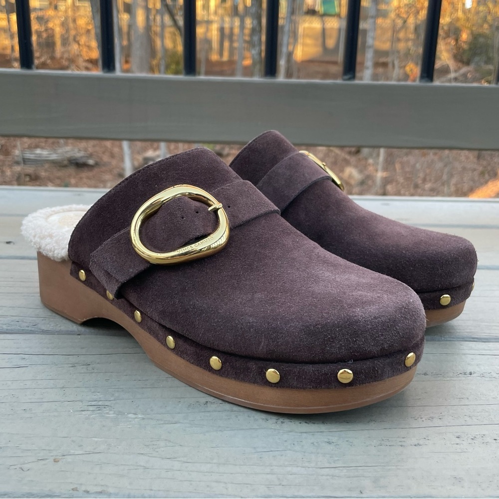 NWOB Vince Camuto Canzenee Sherpa Clogs in Rootbeer Suede size 9 - Picture 4 of 16